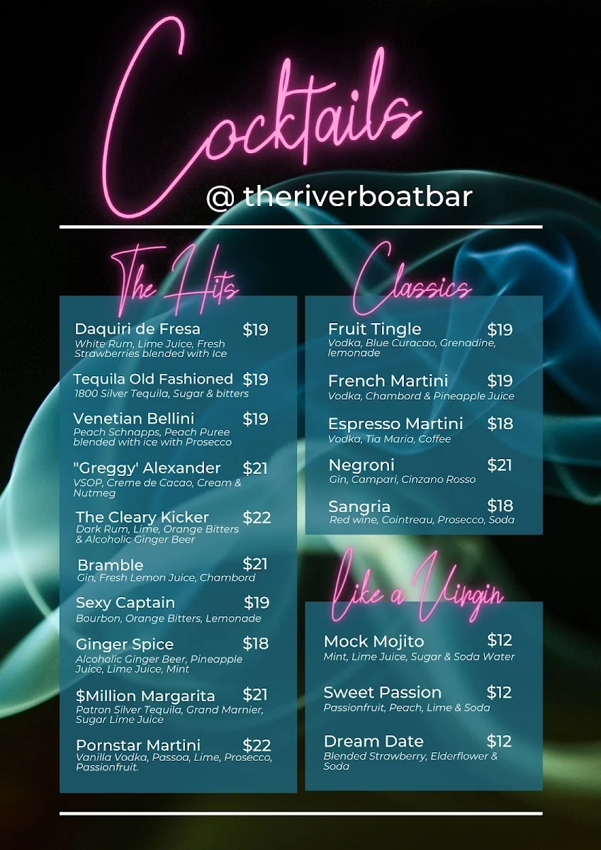 Menu, The River Boat Bar