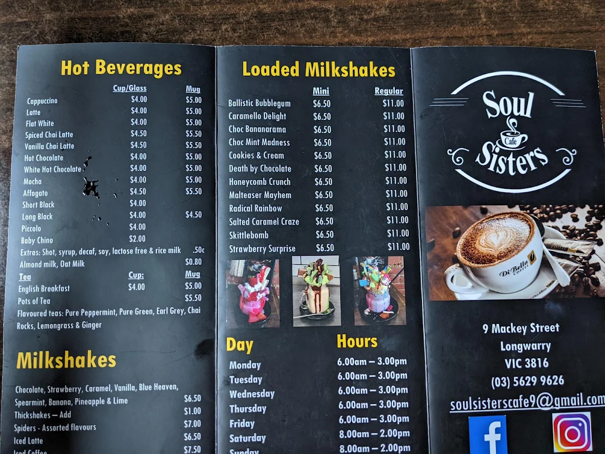 Menu, Soul Sisters Cafe