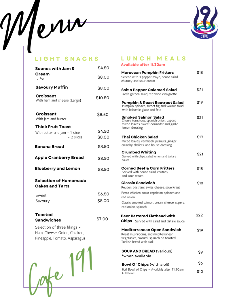 Menu, Cafe 191
