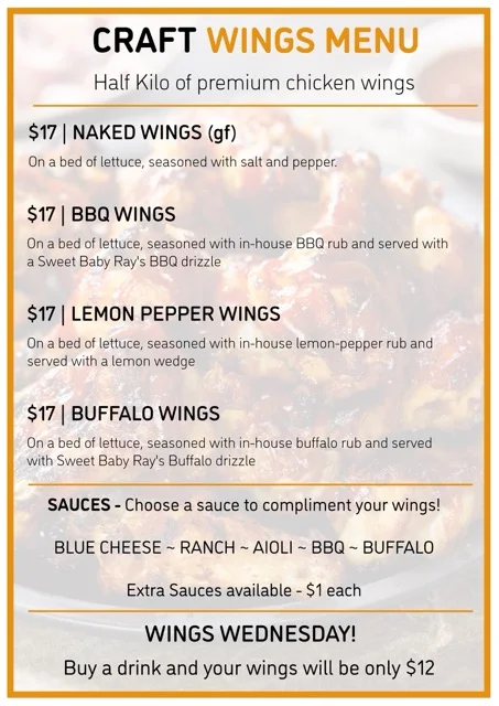 Menu, Craft Brew House