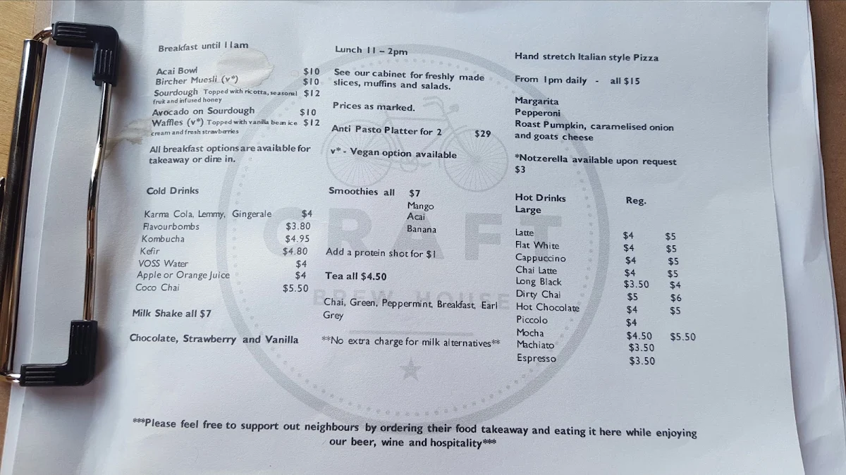 Menu, Craft Brew House