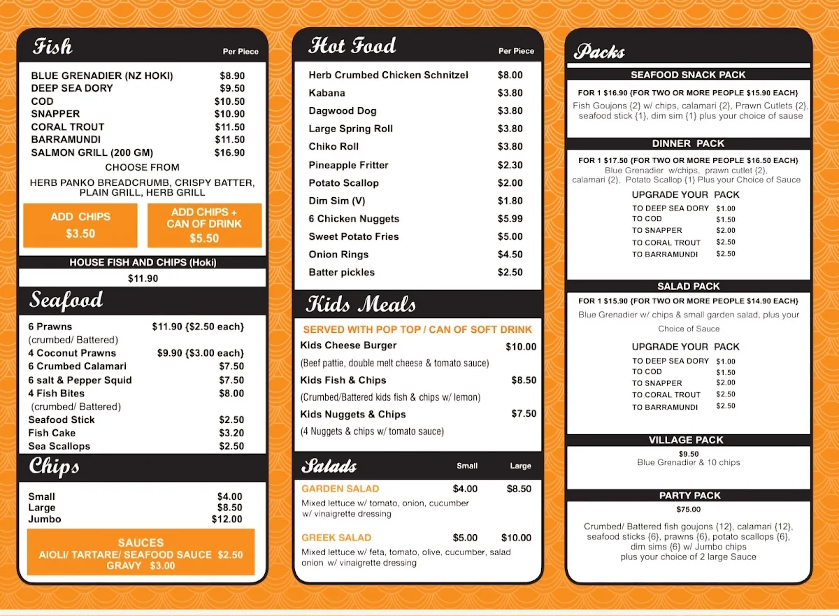 Menu, Chipper Fish Toowoomba