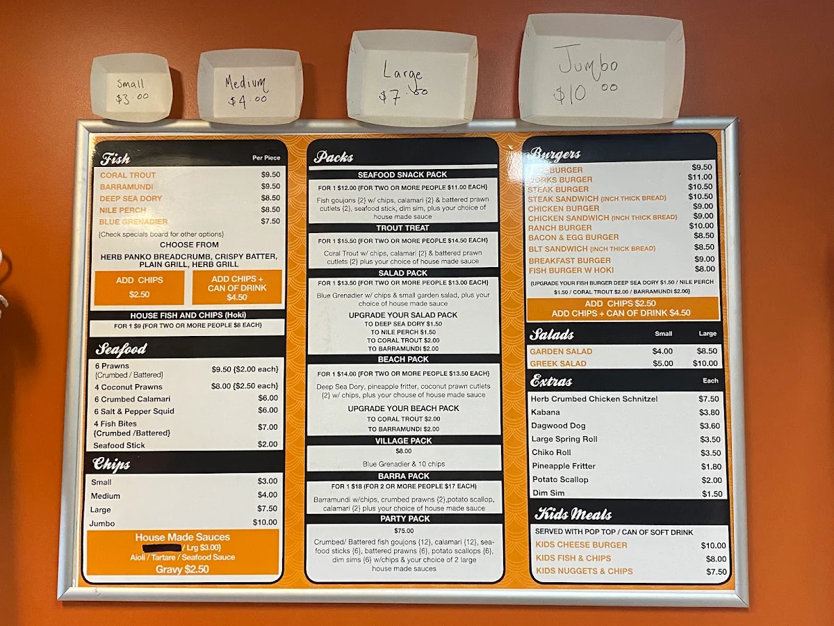 Menu, Chipper Fish Toowoomba