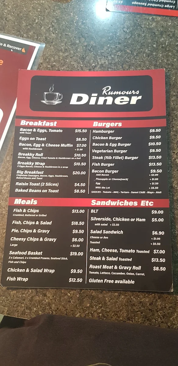 Menu, Rumours Diner