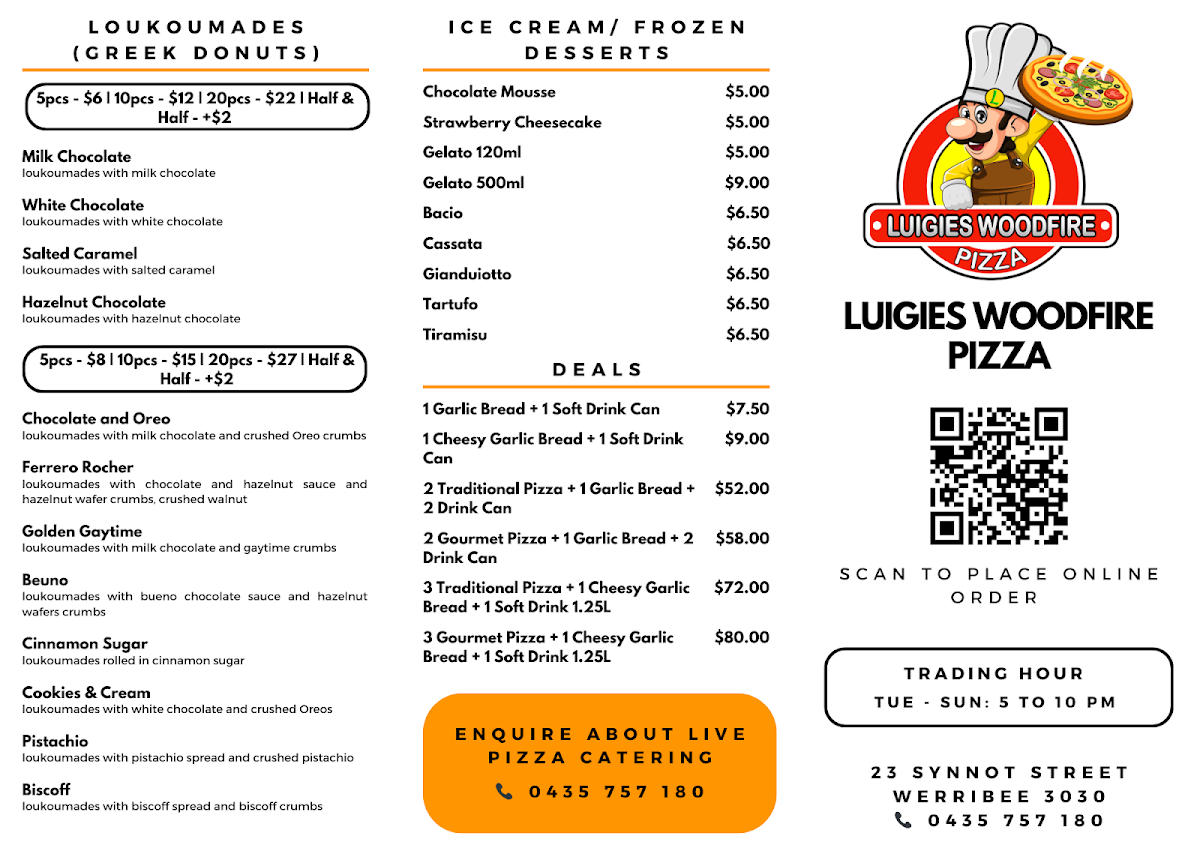 Menu, Luigies Woodfire Pizza