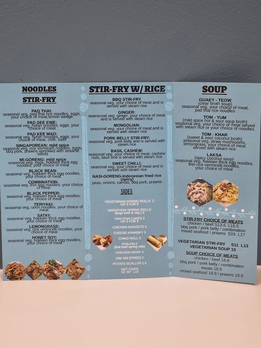 Menu, Se7ven Cafe & Takeaway noodle bar