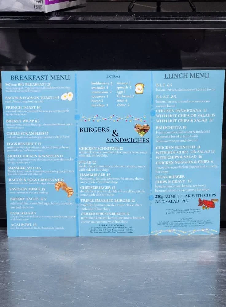 Menu, Se7ven Cafe & Takeaway noodle bar