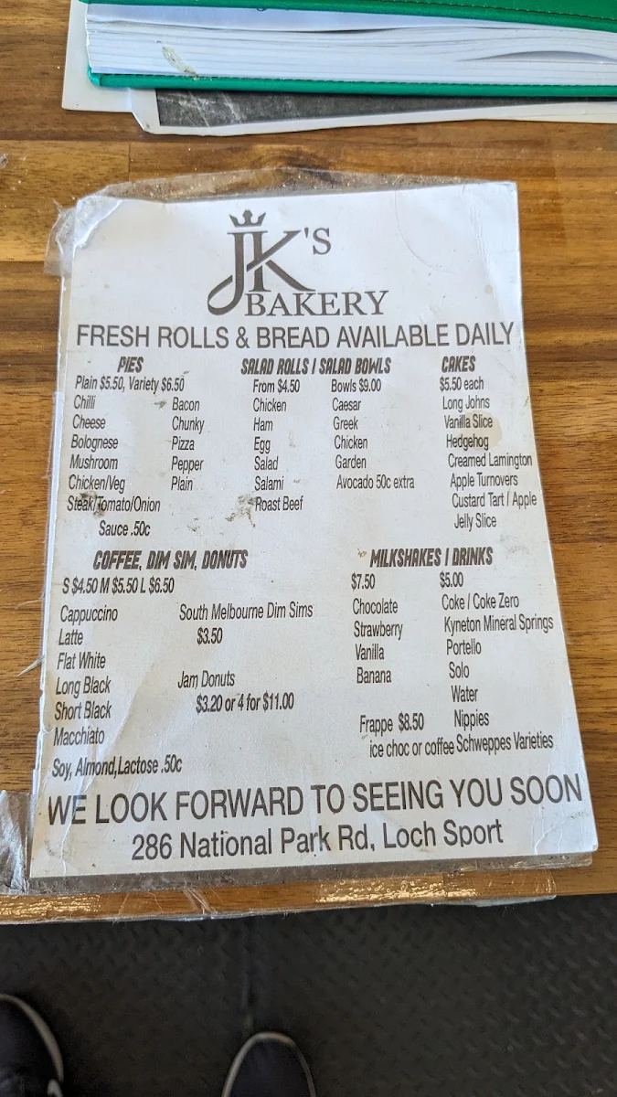 Menu, Loch Sport Bakery