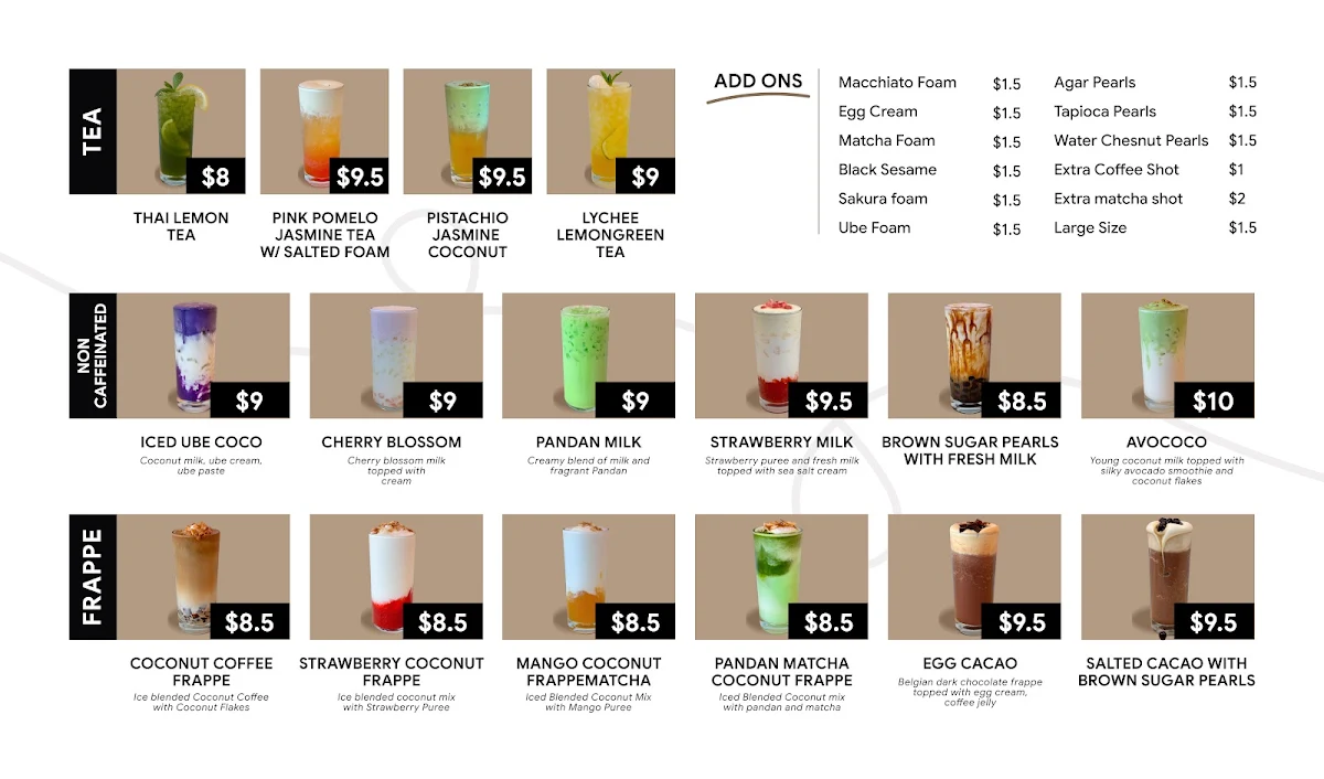 Menu, PHE COFFEE Brisbane
