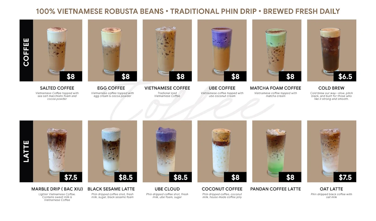 Menu, PHE COFFEE Brisbane