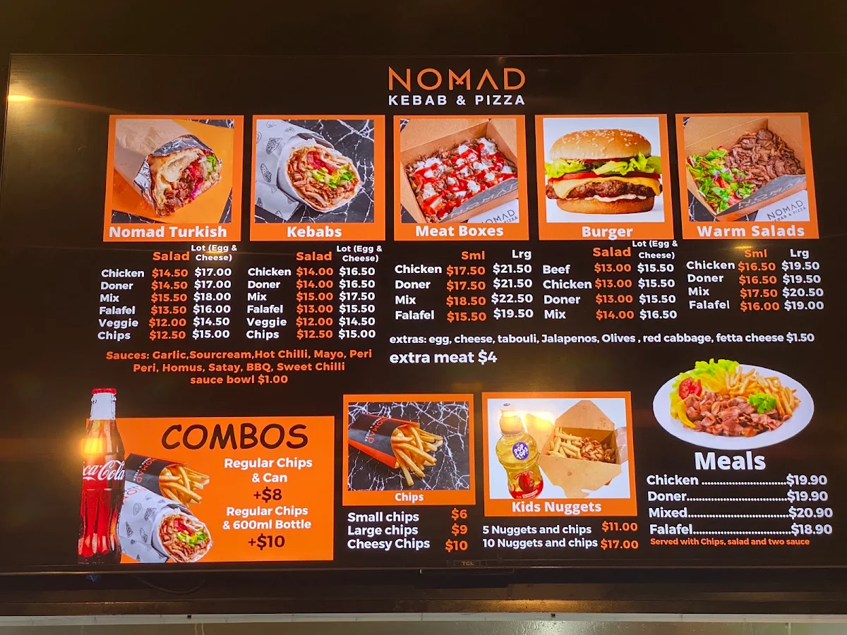 Menu, Nomad Kebab & Pizza