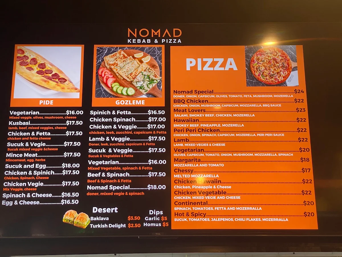 Menu, Nomad Kebab & Pizza
