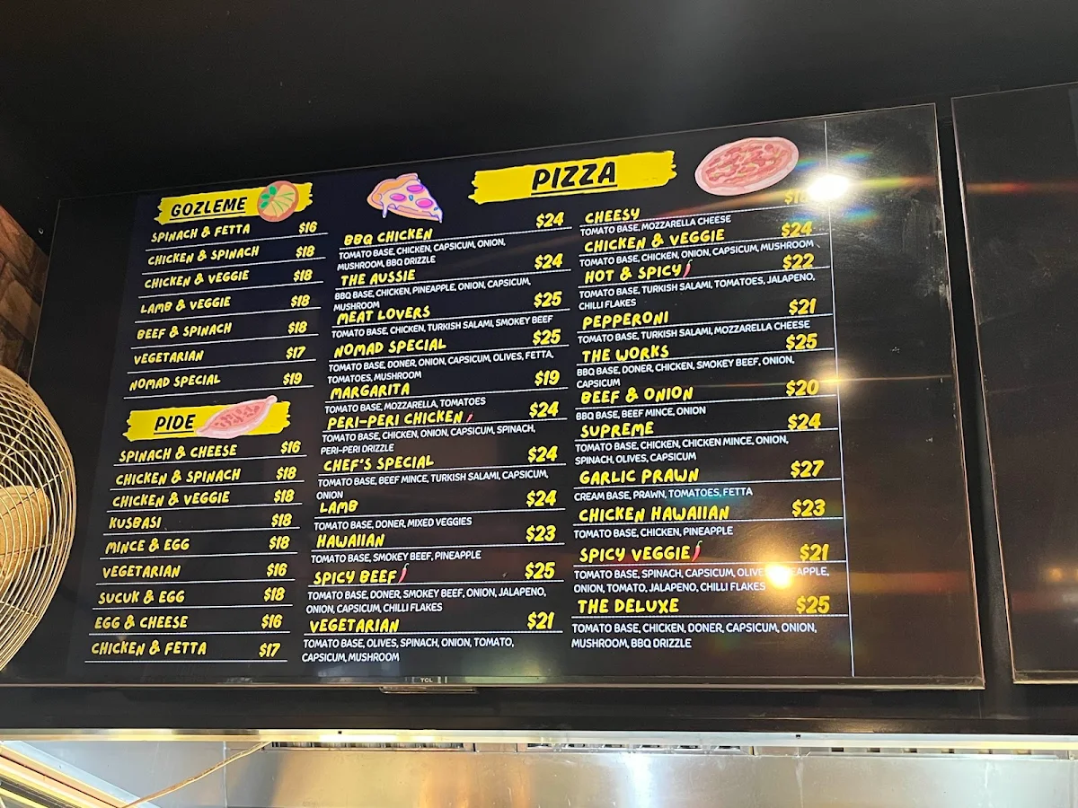 Menu, Nomad Kebab & Pizza