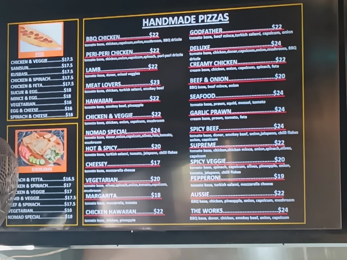 Menu, Nomad Kebab & Pizza
