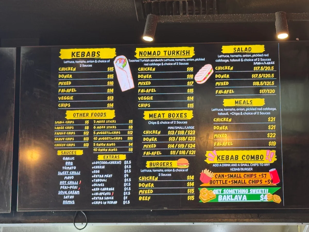 Menu, Nomad Kebab & Pizza
