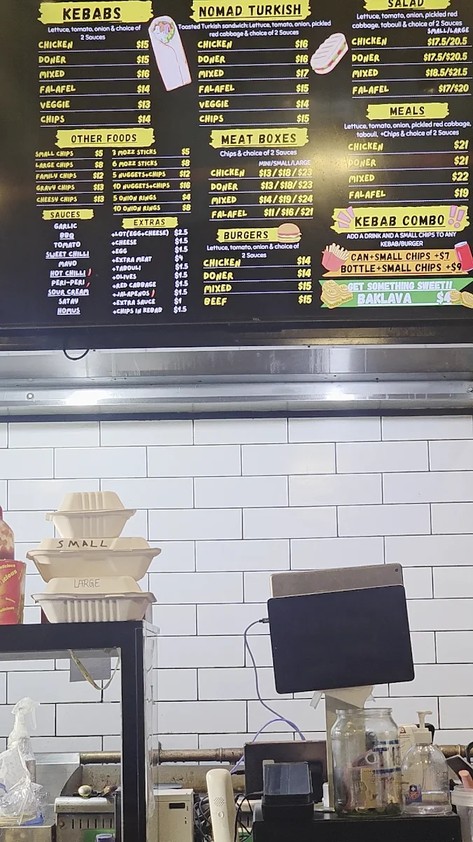 Menu, Nomad Kebab & Pizza