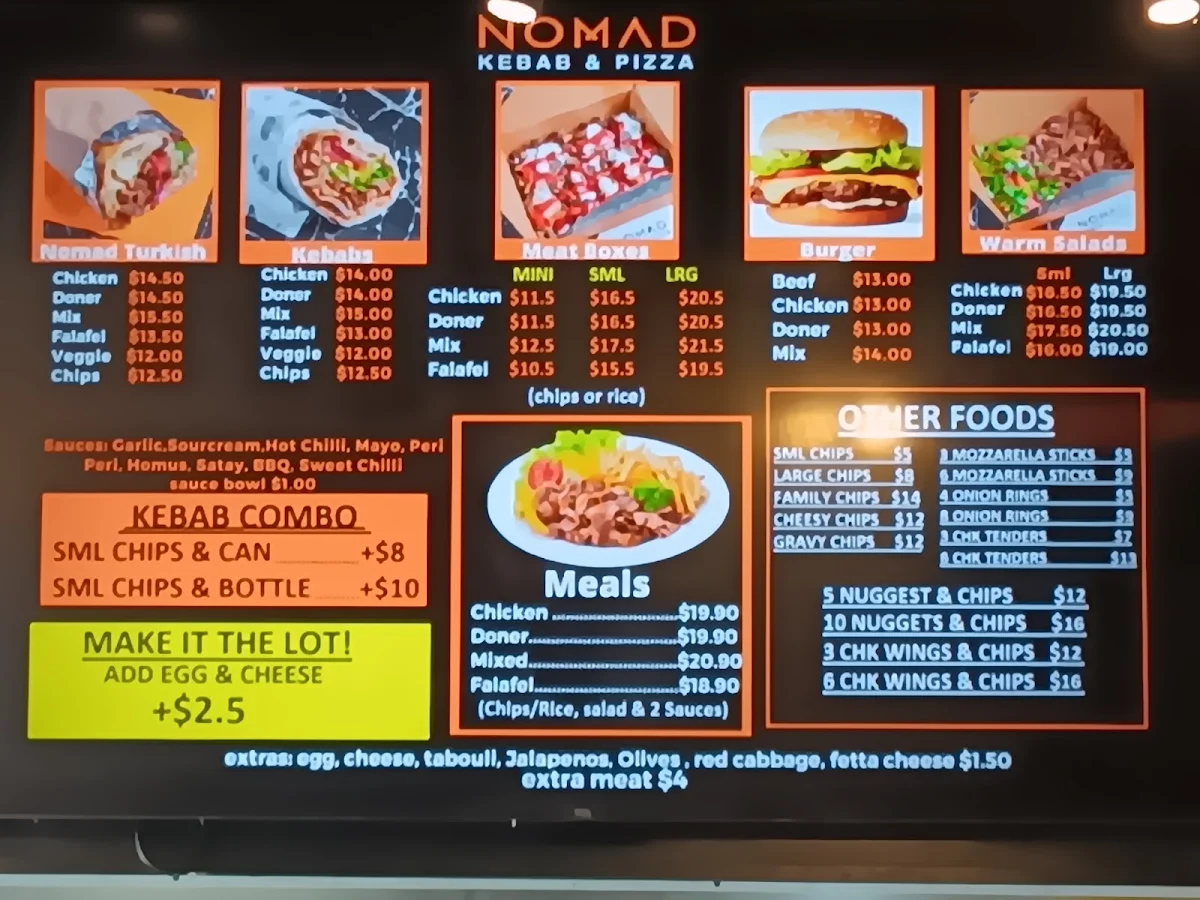 Menu, Nomad Kebab & Pizza