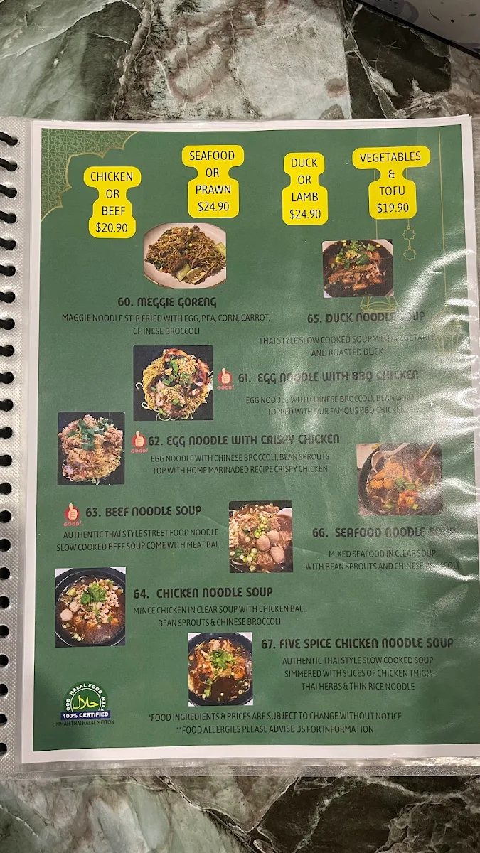 Menu, Ummah Thai Melton