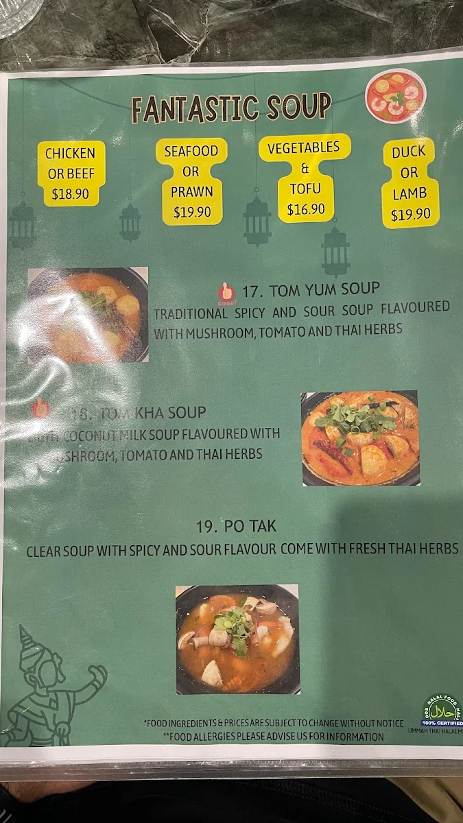 Menu, Ummah Thai Melton