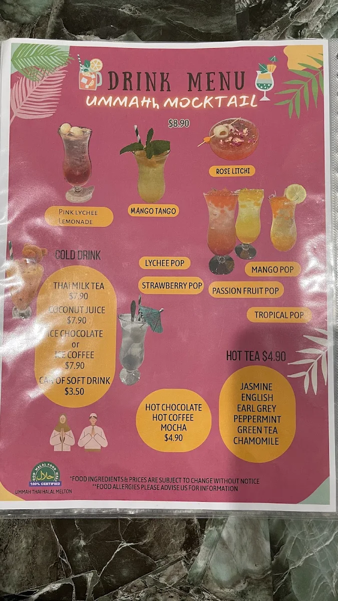 Menu, Ummah Thai Melton