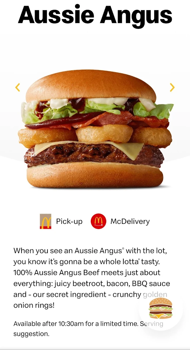 Menu, McDonald's Pimpama City