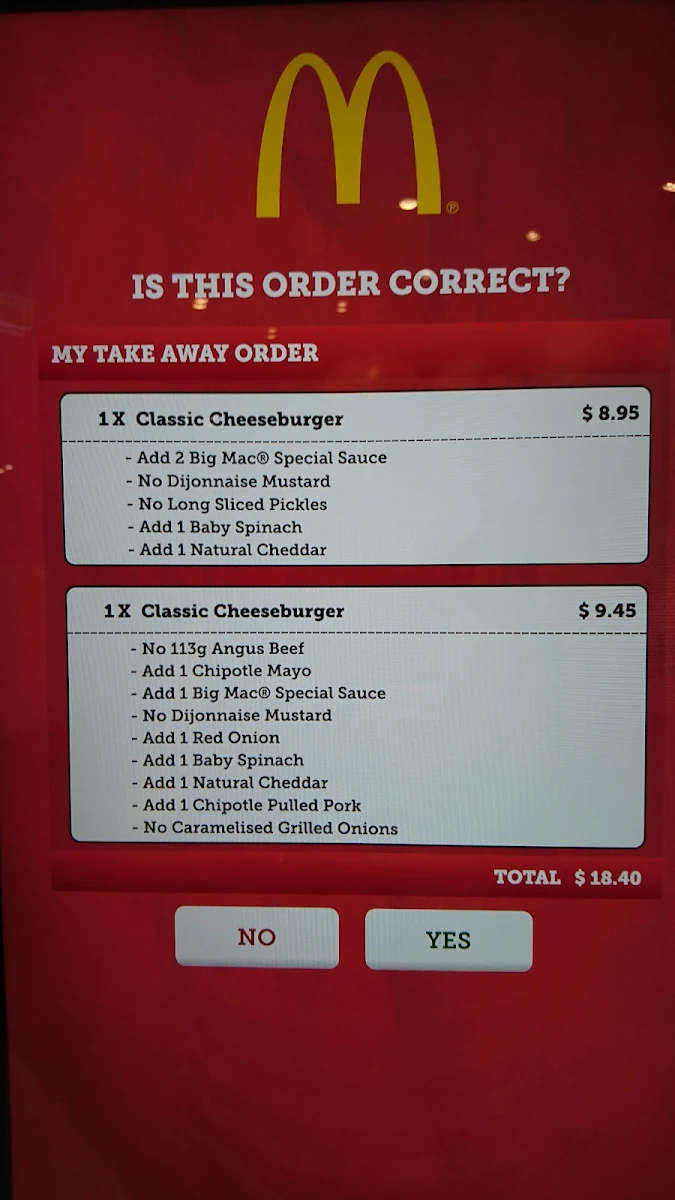 Menu, McDonald's Pimpama City