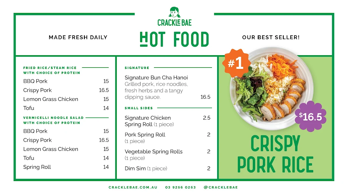 Menu, Crackle Bae