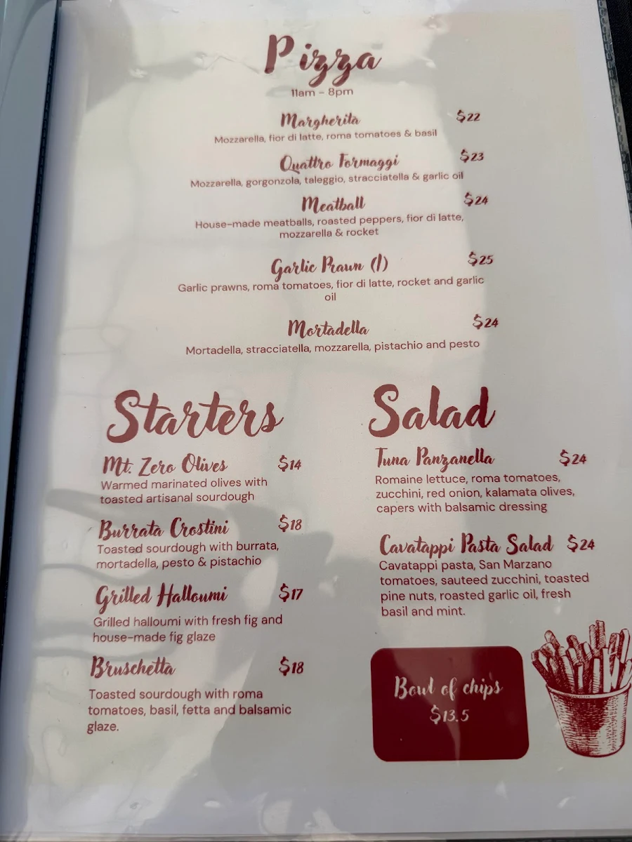 Menu, Little Lygon (Formerly Pope Joan)