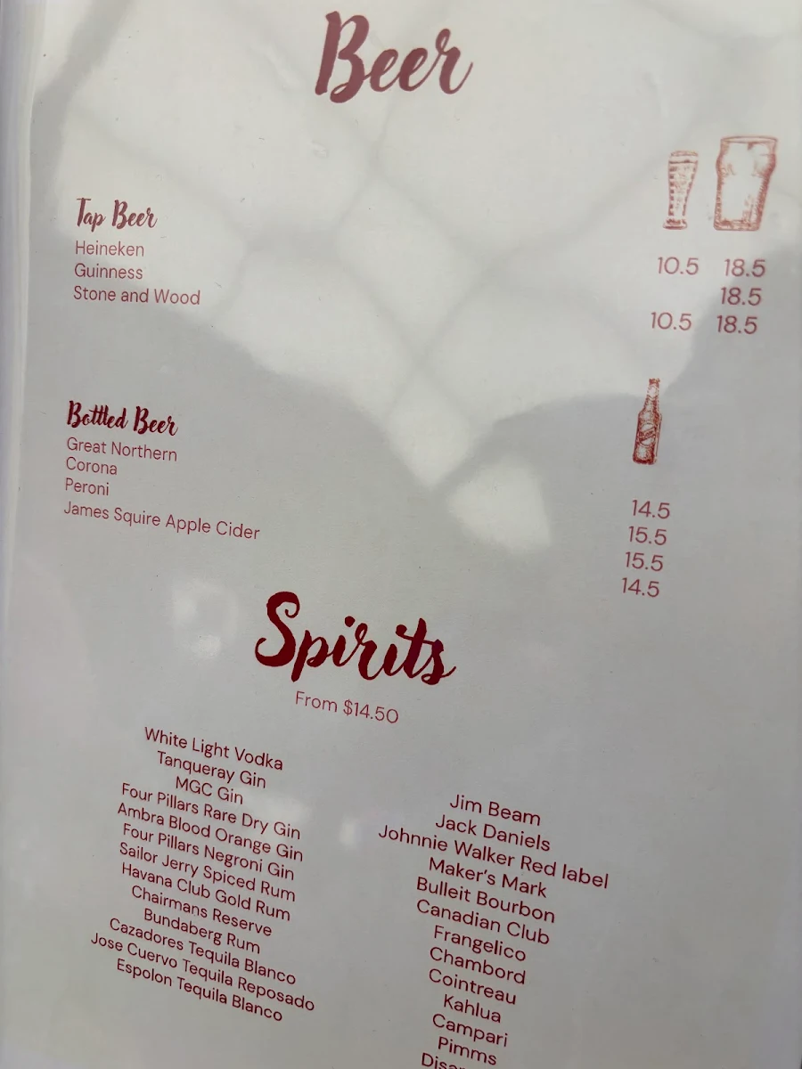 Menu, Little Lygon (Formerly Pope Joan)