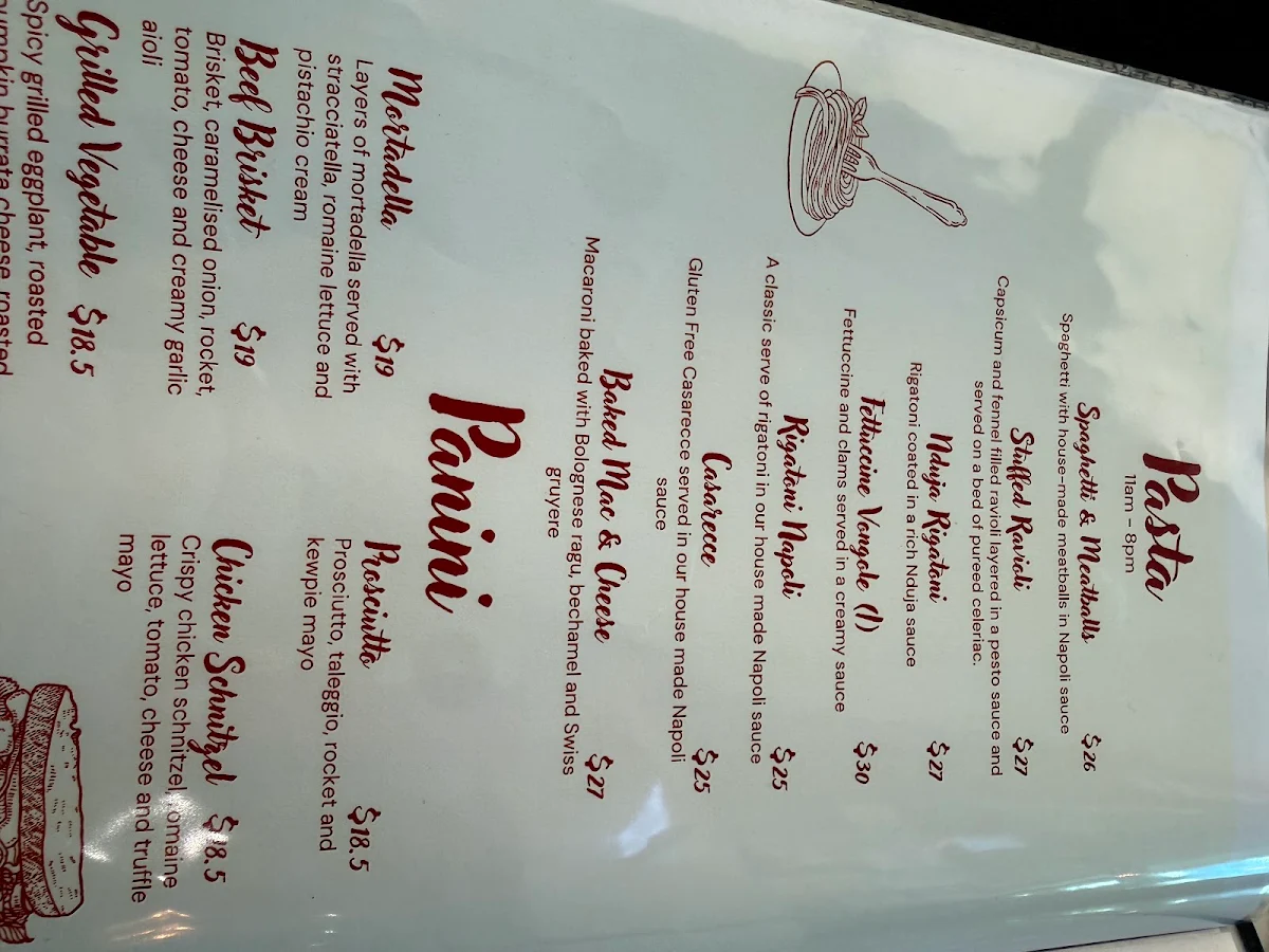 Menu, Little Lygon (Formerly Pope Joan)