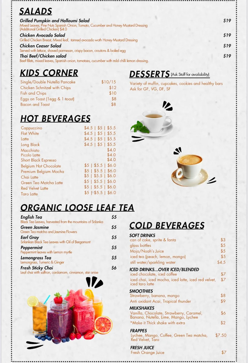 Menu, Praga Cafe