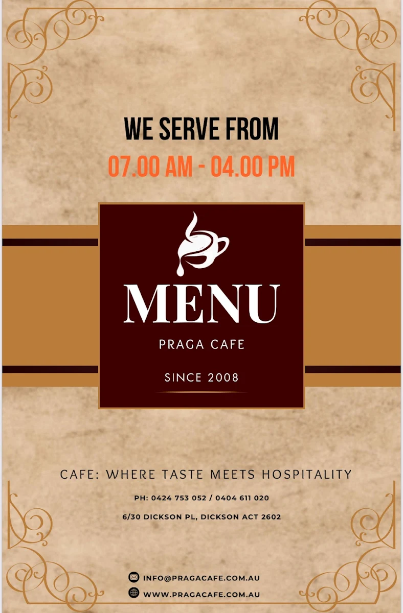 Menu, Praga Cafe