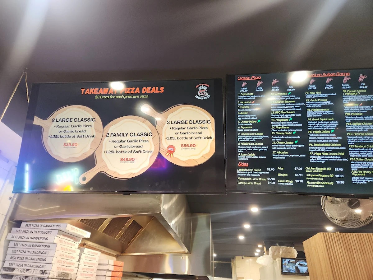 Menu, Sultan Pizza