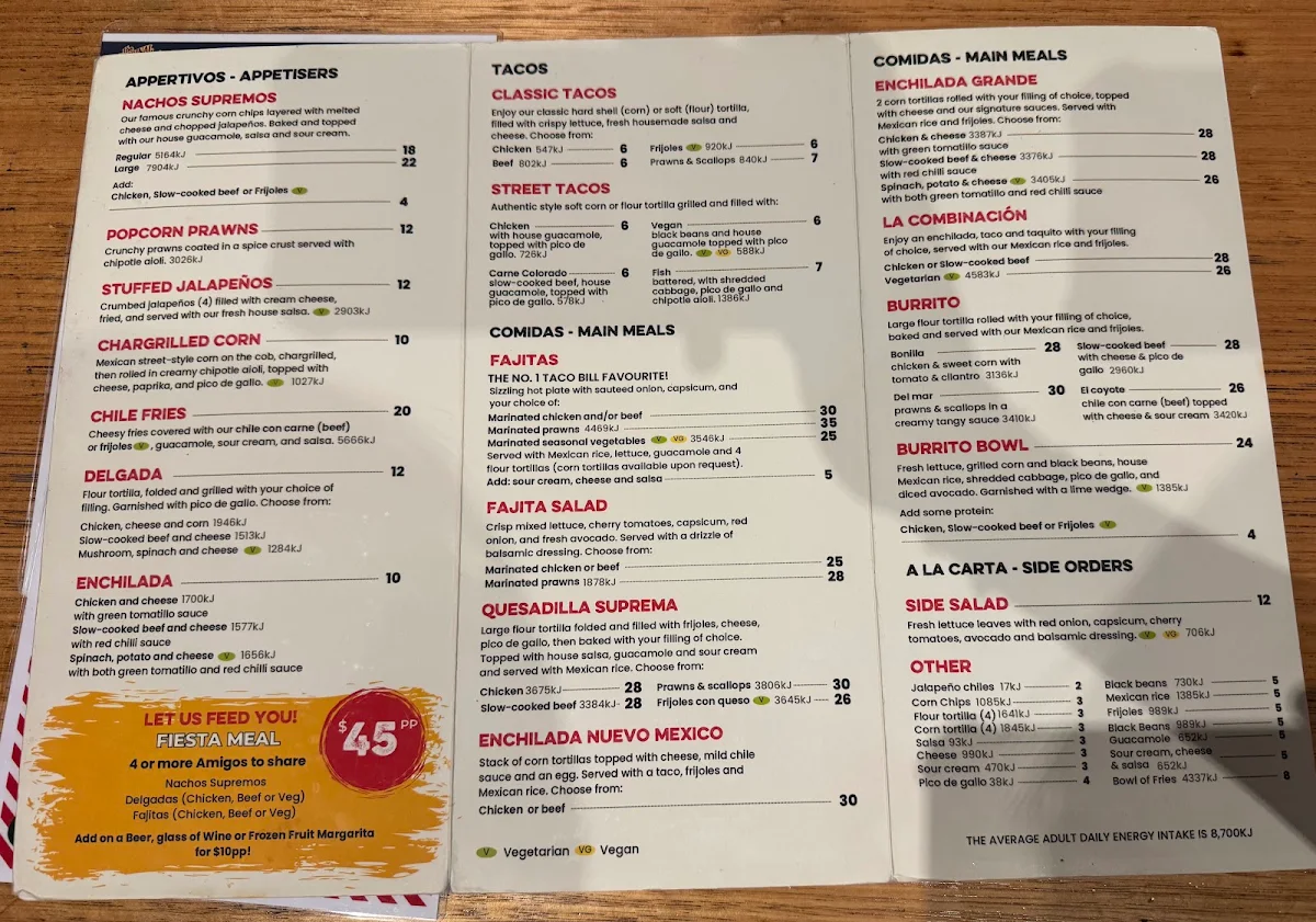 Menu, Taco Bill - Collins St