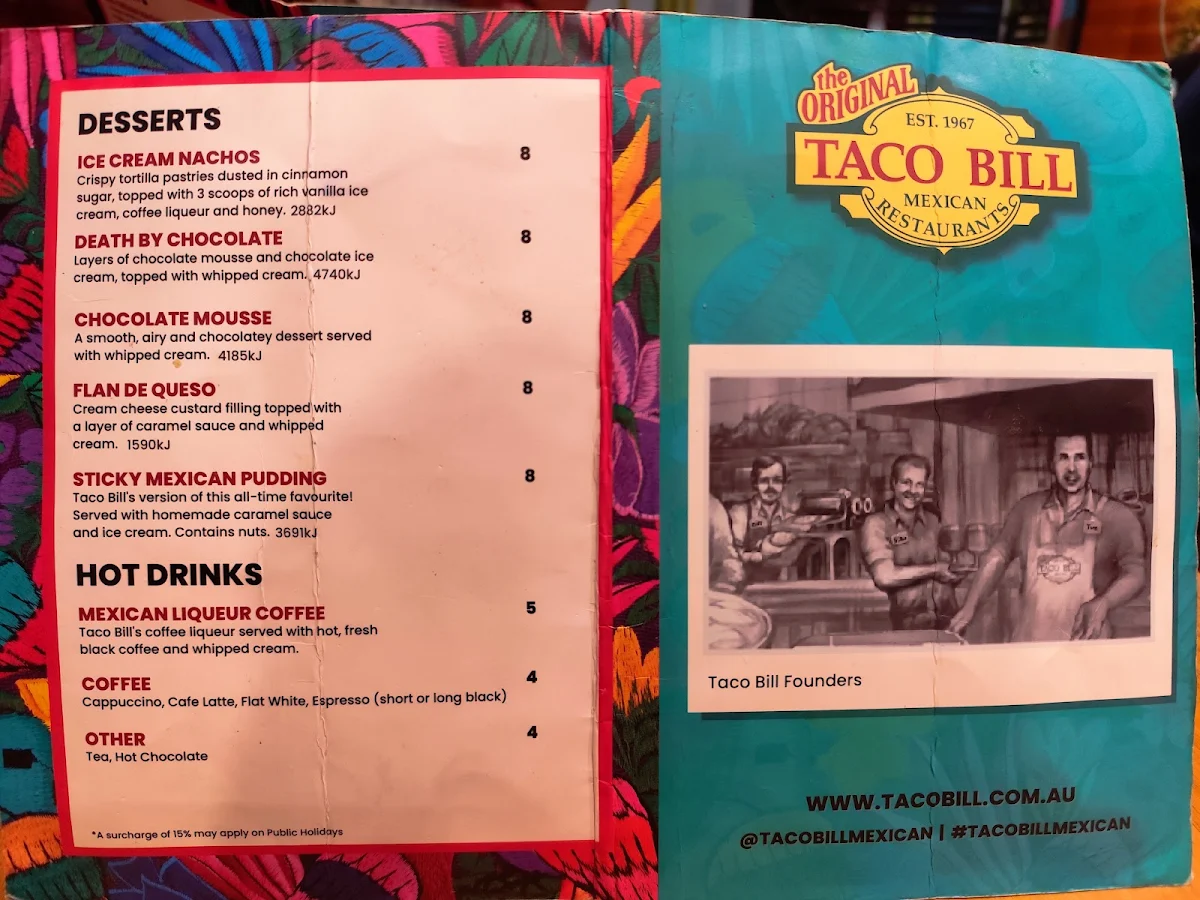 Menu, Taco Bill - Collins St