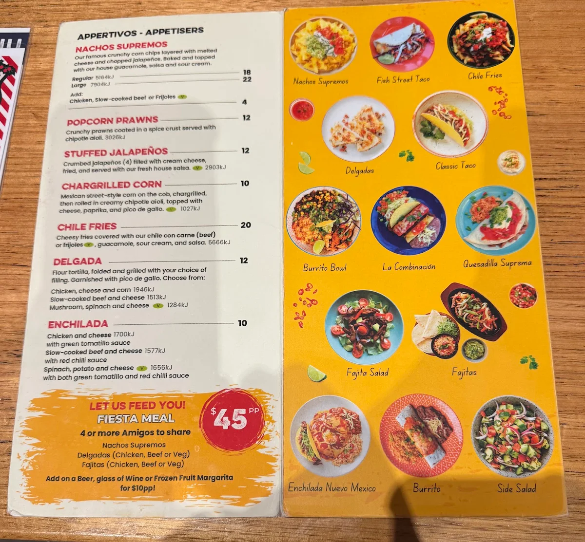 Menu, Taco Bill - Collins St