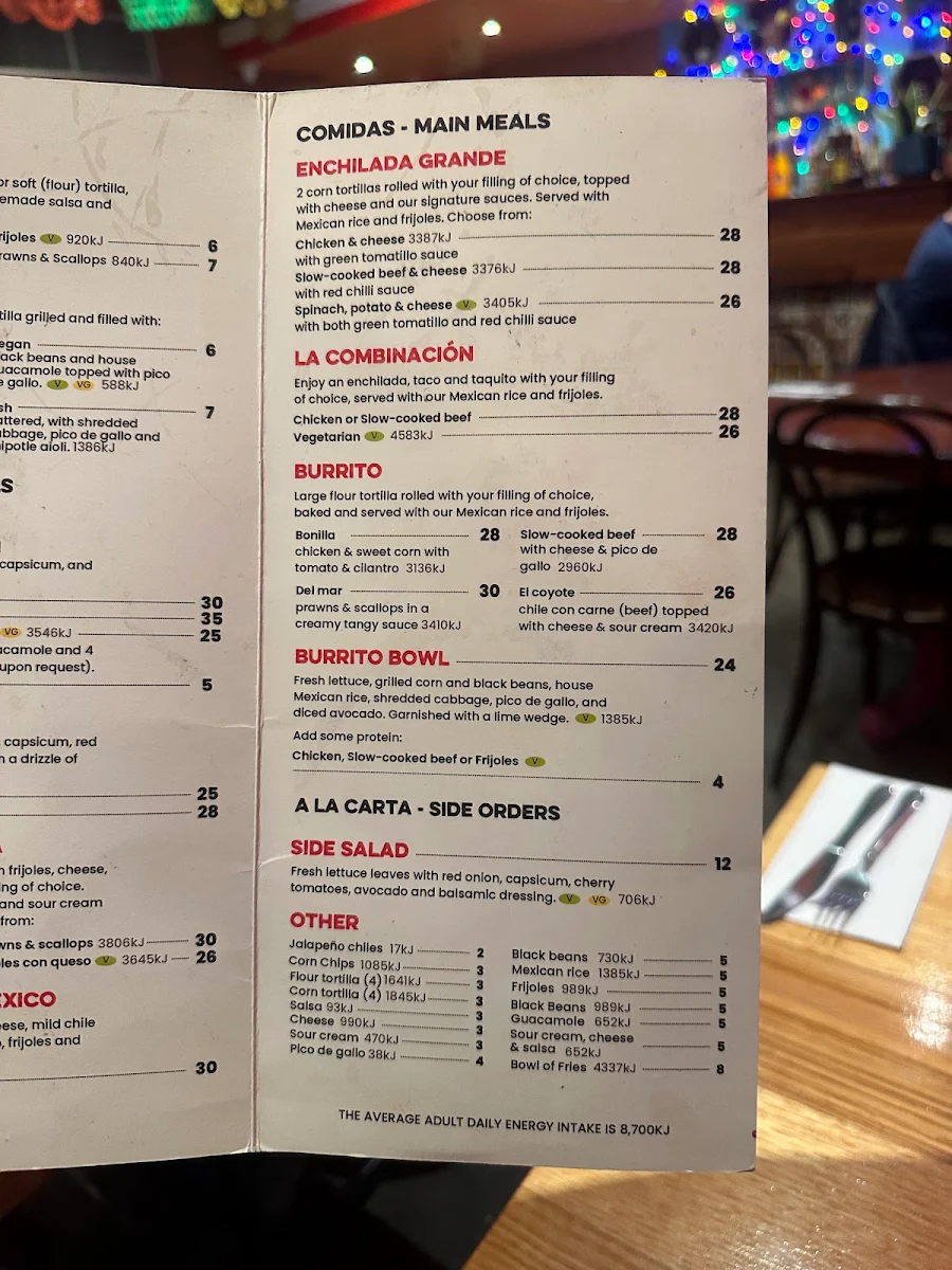 Menu, Taco Bill - Collins St