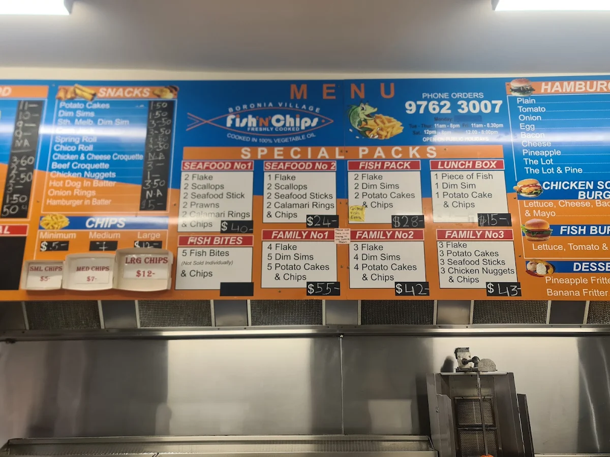 Menu, Boronia Village Fish & Chips
