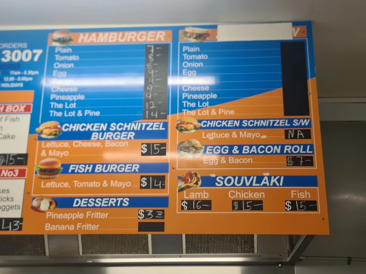 Menu, Boronia Village Fish & Chips