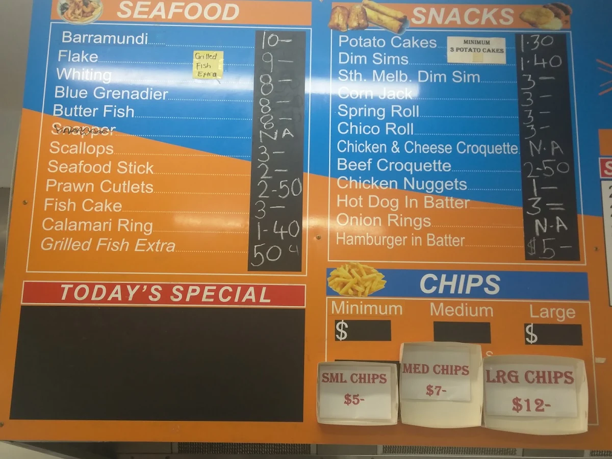 Menu, Boronia Village Fish & Chips