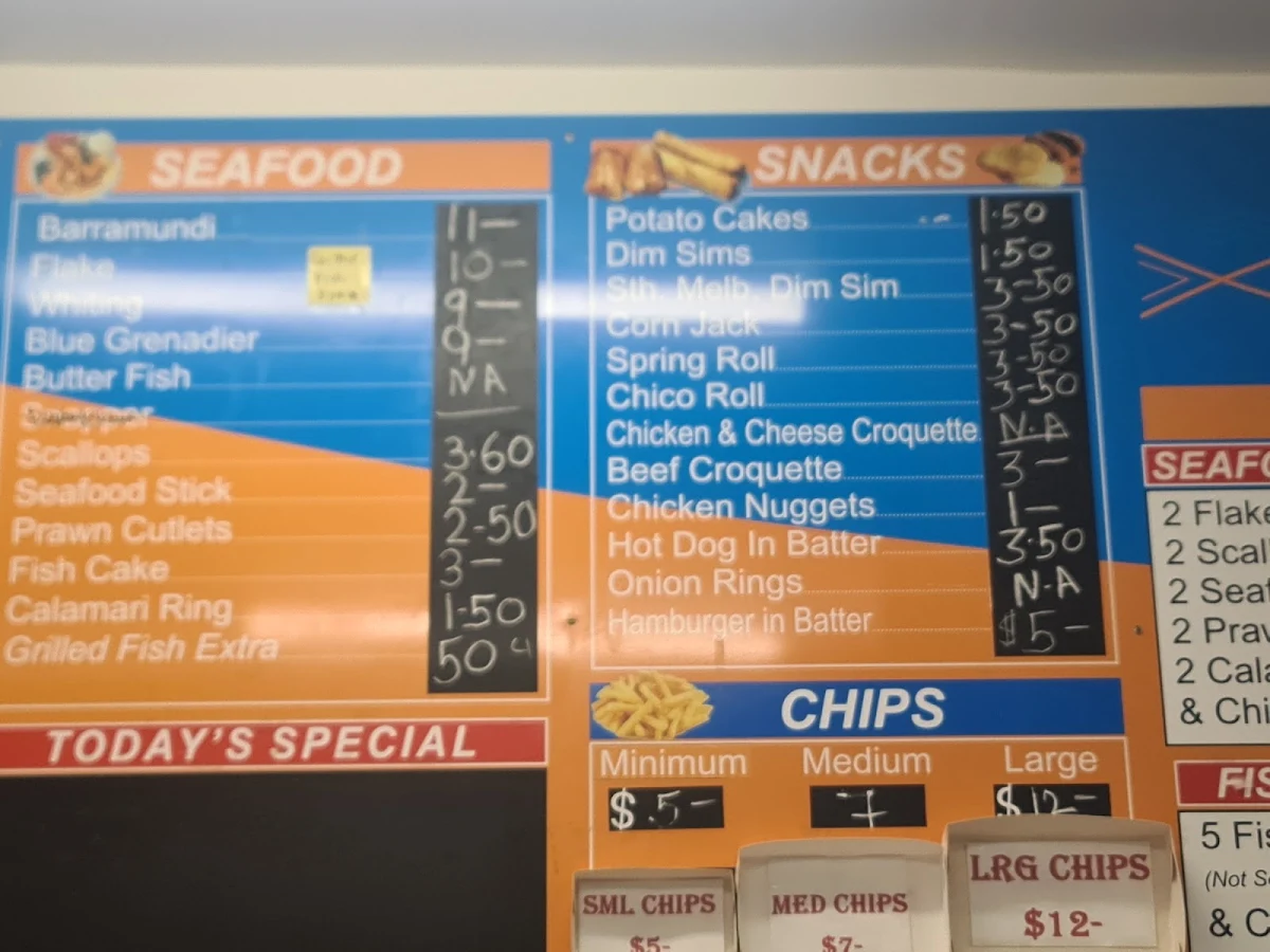 Menu, Boronia Village Fish & Chips