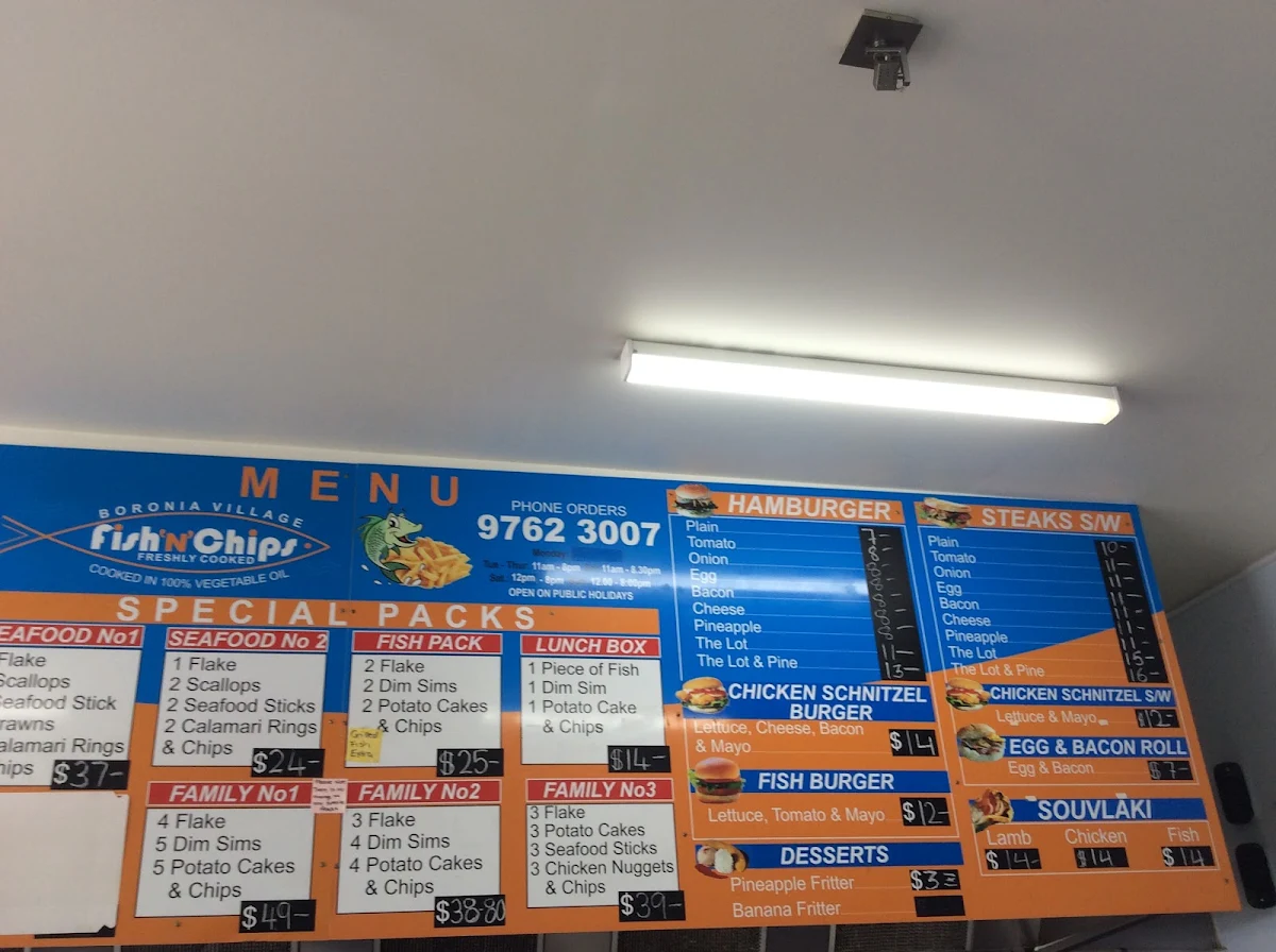 Menu, Boronia Village Fish & Chips