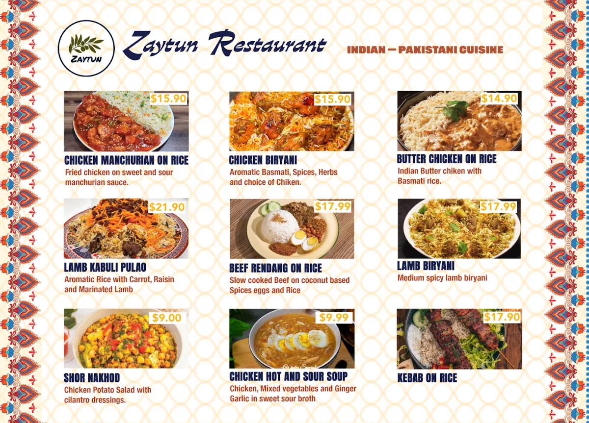 Menu, Zaytun Restaurant