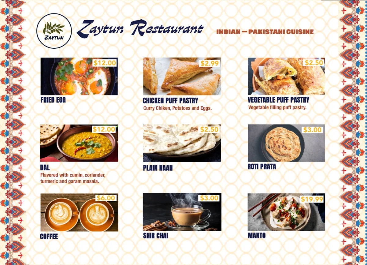 Menu, Zaytun Restaurant