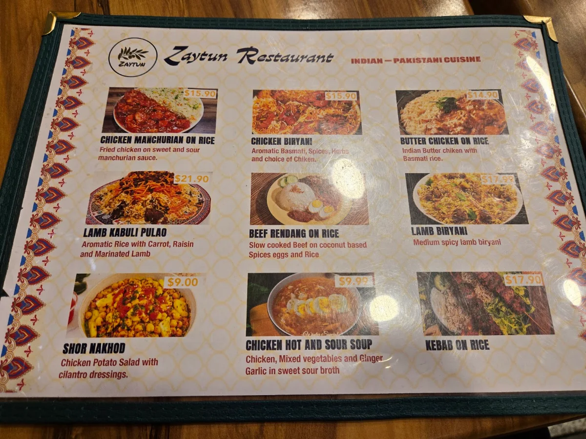 Menu, Zaytun Restaurant