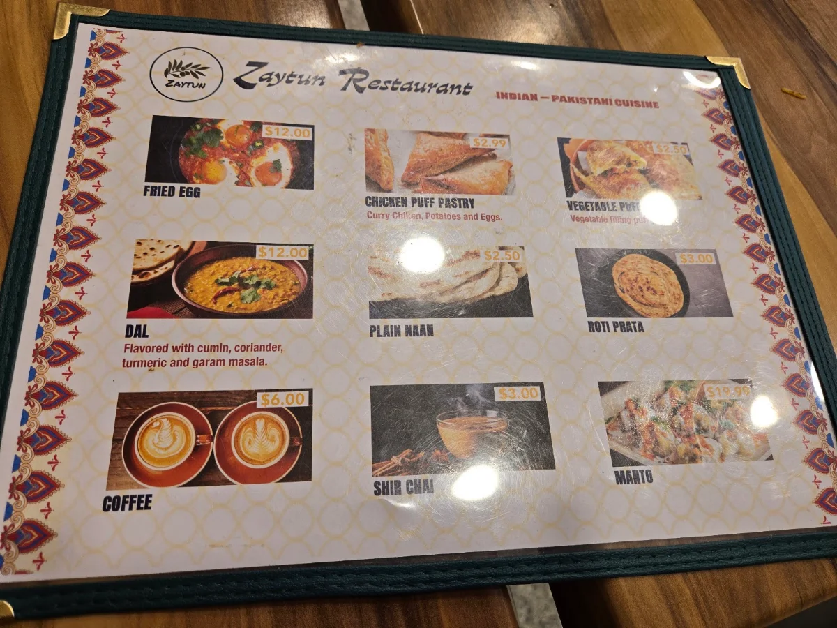 Menu, Zaytun Restaurant