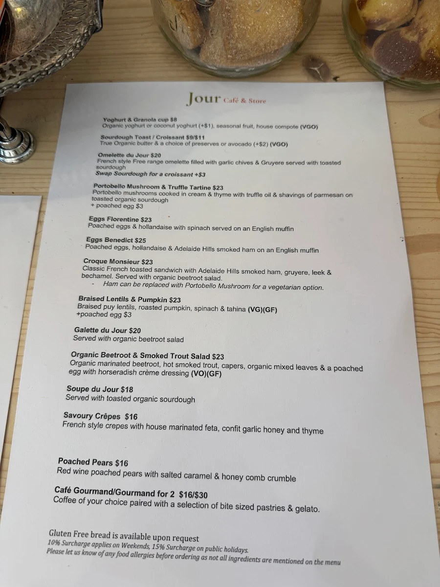 Menu, Jour Cafe & Store