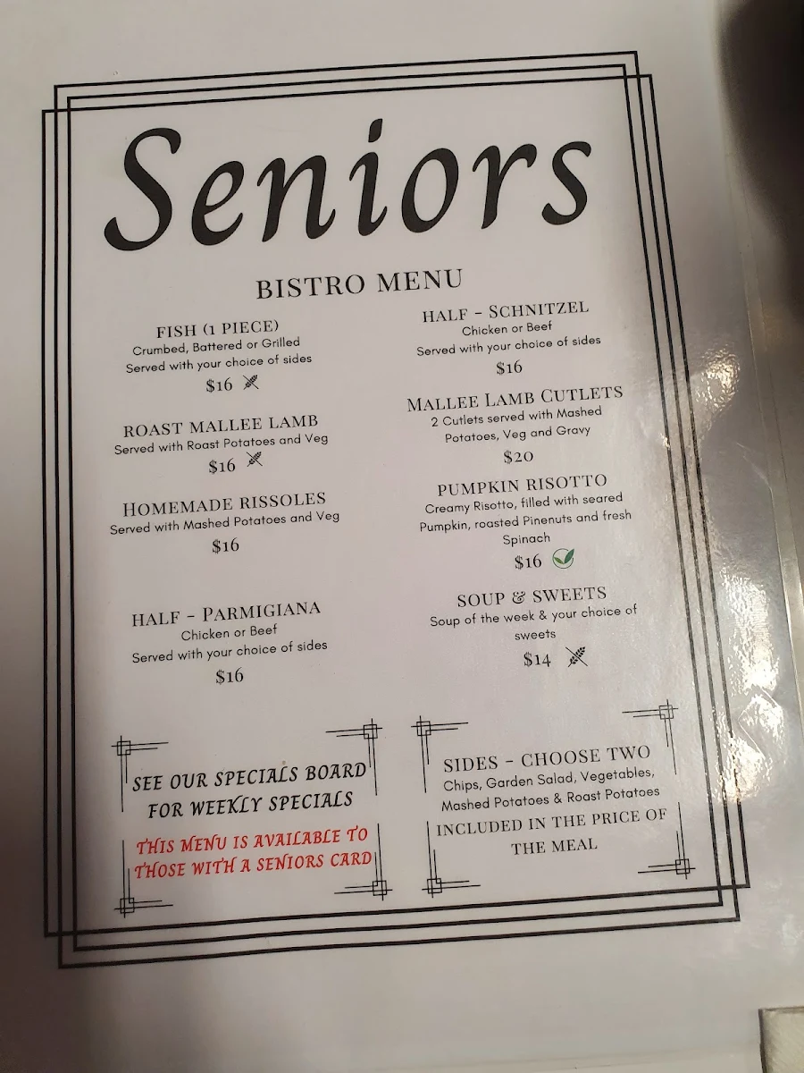 Menu, Victoria Hotel Ouyen