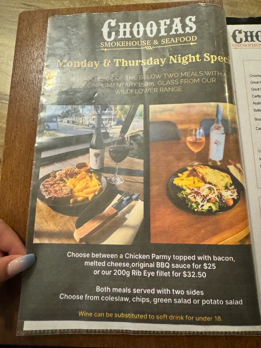 Menu, Choofas Smokehouse & Seafood