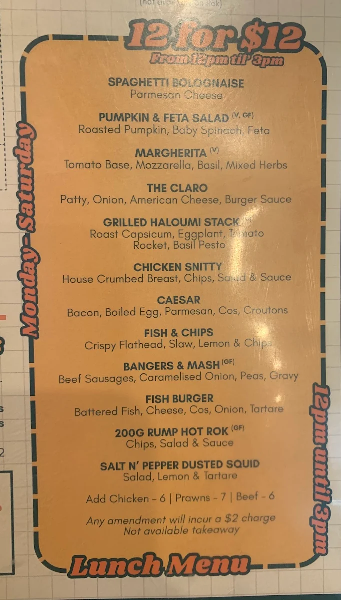 Menu, Clarendon Tavern